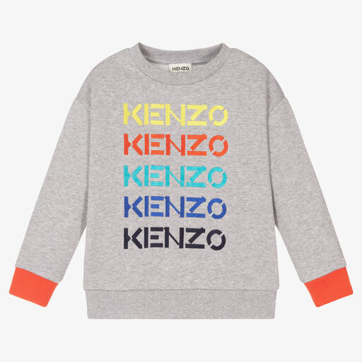 KENZO KIDS-سويتشيرت قطن جيرسي لون رمادي مونس للأولاد | Childrensalon Outlet