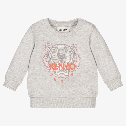 KENZO KIDS-Grey Tiger Baby Sweatshirt | Childrensalon Outlet