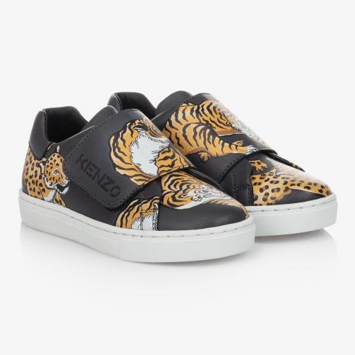 KENZO KIDS-Grey Tiger Leather Trainers | Childrensalon Outlet