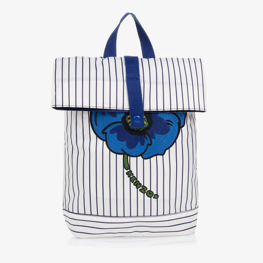 KENZO KIDS-Ivory & Blue Stripe Poppy Backpack (34cm) | Childrensalon Outlet