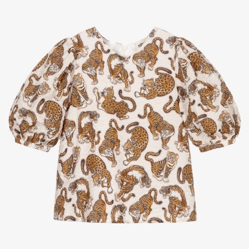 KENZO KIDS-Ivory & Brown Cotton Blouse | Childrensalon Outlet