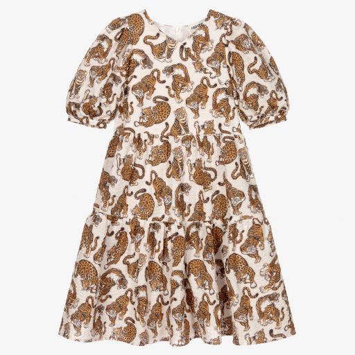 KENZO KIDS-Ivory & Brown Tigers Dress | Childrensalon Outlet