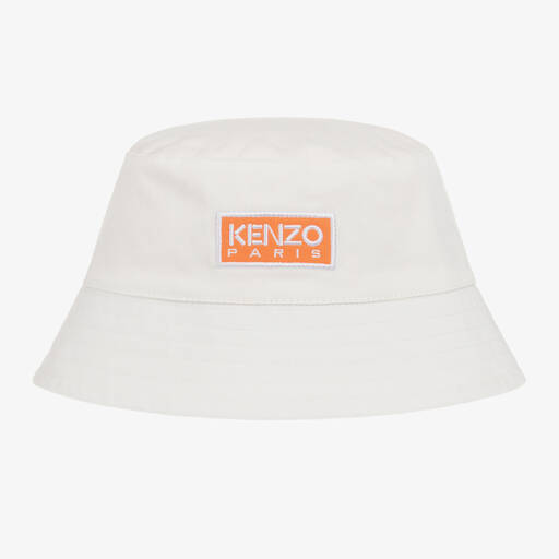 KENZO KIDS-Ivory Cotton Logo Bucket Hat | Childrensalon Outlet