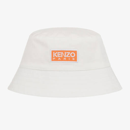 KENZO KIDS-Ivory Cotton Logo Bucket Hat | Childrensalon Outlet