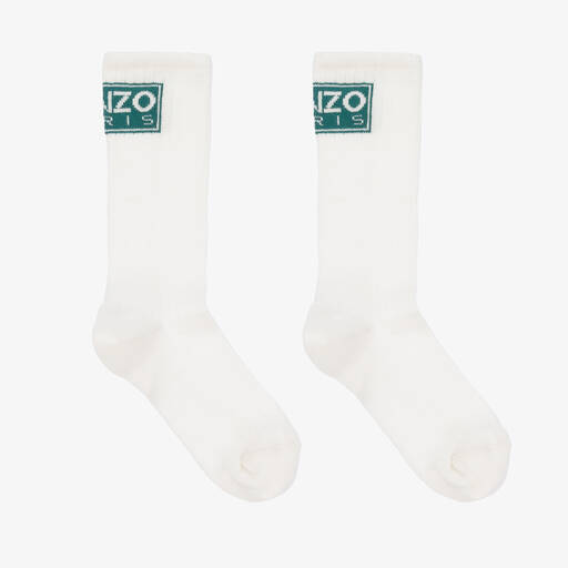 KENZO KIDS-Ivory Cotton Logo Socks | Childrensalon Outlet