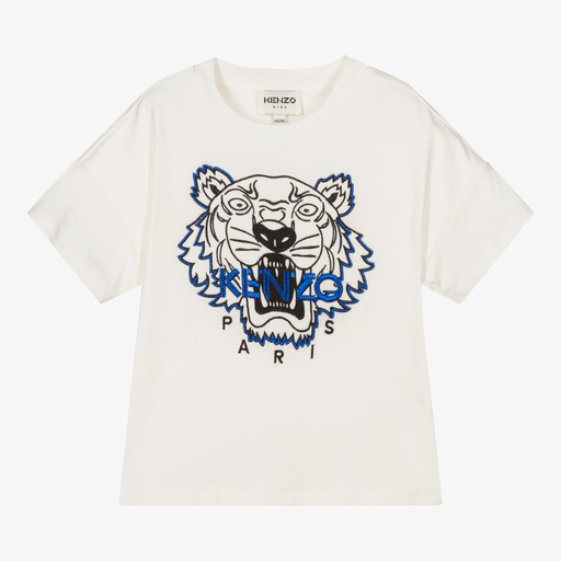 KENZO KIDS-Ivory Cotton Tiger T-Shirt | Childrensalon Outlet