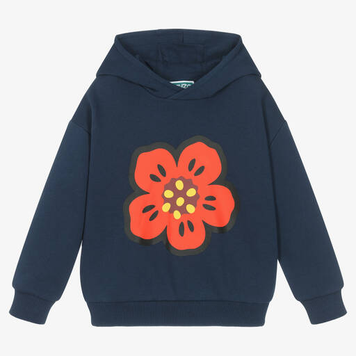 KENZO KIDS-Navy Blue Cotton Boke Flower Hoodie | Childrensalon Outlet