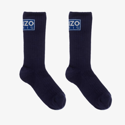 KENZO KIDS-Navy Blue Cotton Logo Socks | Childrensalon Outlet
