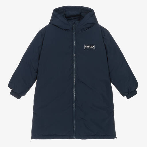 KENZO KIDS-Navy Blue Hooded Down Coat | Childrensalon Outlet