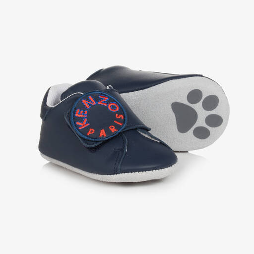 KENZO KIDS-Navyblaue Krabbelschuhe aus Leder | Childrensalon Outlet