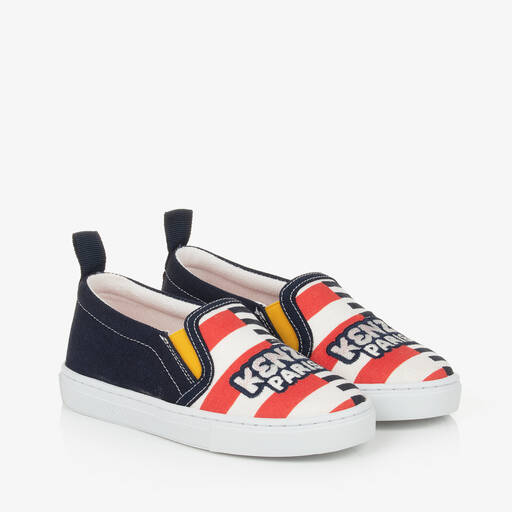 KENZO KIDS-Navy Blue Striped Canvas Trainers | Childrensalon Outlet