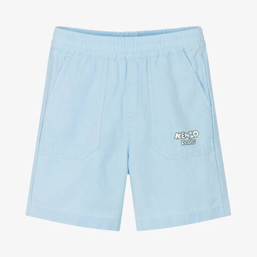 KENZO KIDS-شورت مزيج قطن وليوسيل لون أزرق فاتح | Childrensalon Outlet
