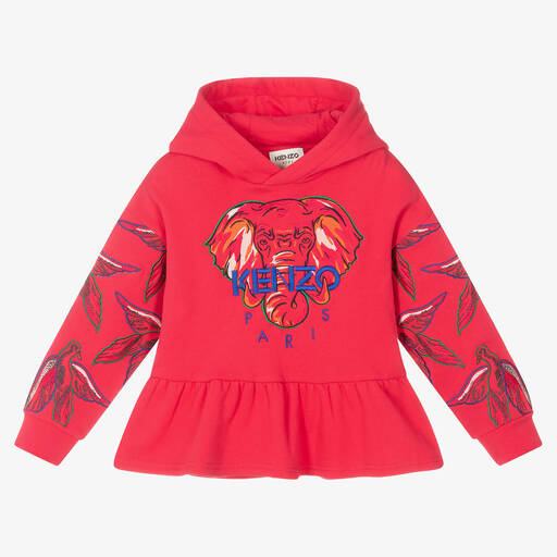 KENZO KIDS-توب هودي قطن جيرسي لون زهري للبنات | Childrensalon Outlet