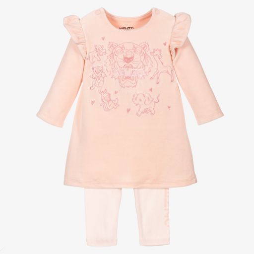 KENZO KIDS-طقم ليغنغز قطن قطيفة لون زهري للمولودات | Childrensalon Outlet