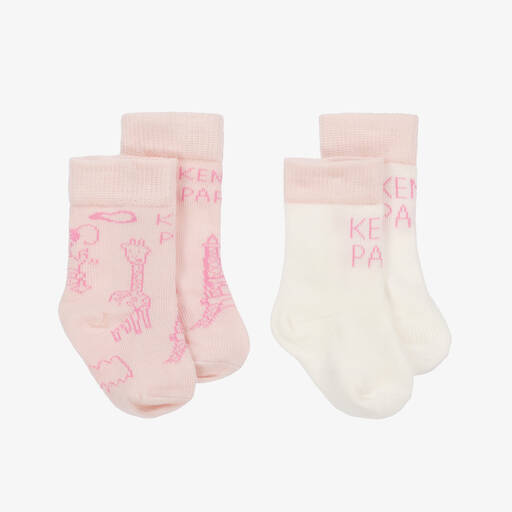 KENZO KIDS-Pink & White Cotton Baby Socks (2 Pack) | Childrensalon Outlet