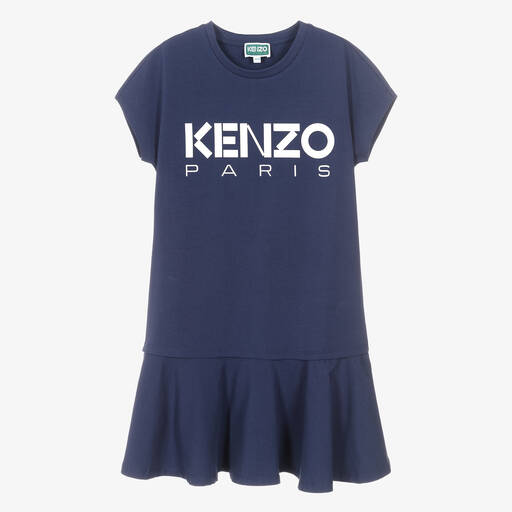 KENZO KIDS-Teen Blue Logo Frill Dress | Childrensalon Outlet