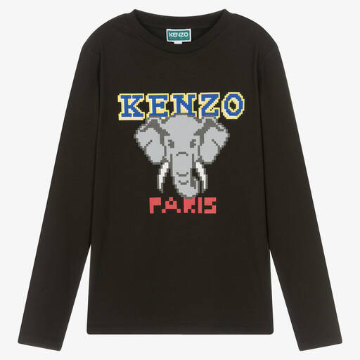 KENZO KIDS-Teen Boys Black Organic Cotton Elephant Top | Childrensalon Outlet
