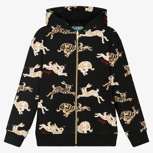 KENZO KIDS-Teen Boys Black Rabbit Print Logo Hoodie | Childrensalon Outlet