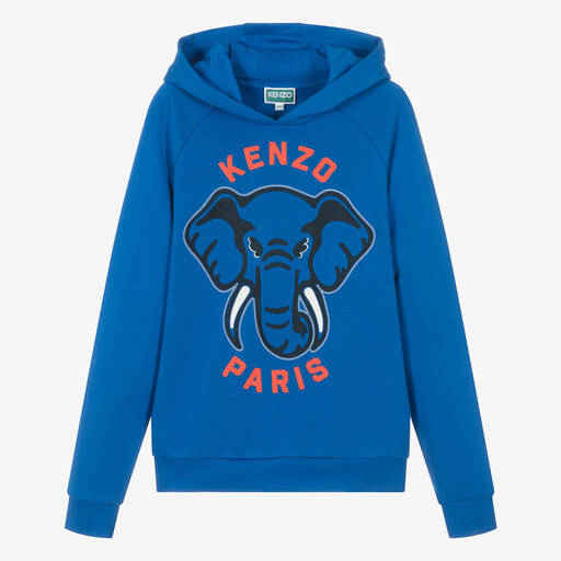 KENZO KIDS-توب هودي بطبعة الفيل قطن لون أزرق للمراهقين | Childrensalon Outlet