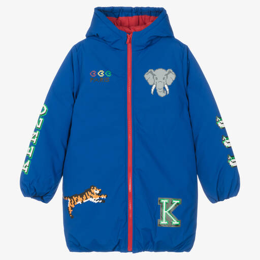 KENZO KIDS-معطف بافر بطبعة الفيل لون أزرق تينز ولادي | Childrensalon Outlet