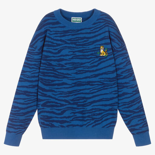 KENZO KIDS-Teen Boys Blue Knitted Tiger Sweater | Childrensalon Outlet