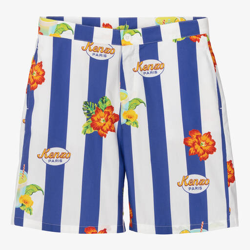 KENZO KIDS-Teen Boys Blue Striped Cotton Shorts | Childrensalon Outlet