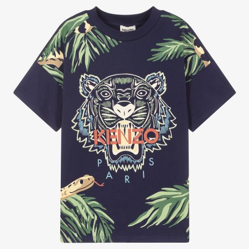 KENZO KIDS-Teen Boys Blue Tiger T-Shirt | Childrensalon Outlet