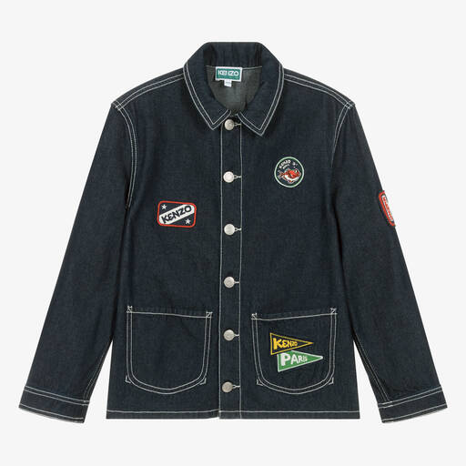 KENZO KIDS-جاكيت قطن دنيم لون أزرق داكن للمراهقين | Childrensalon Outlet