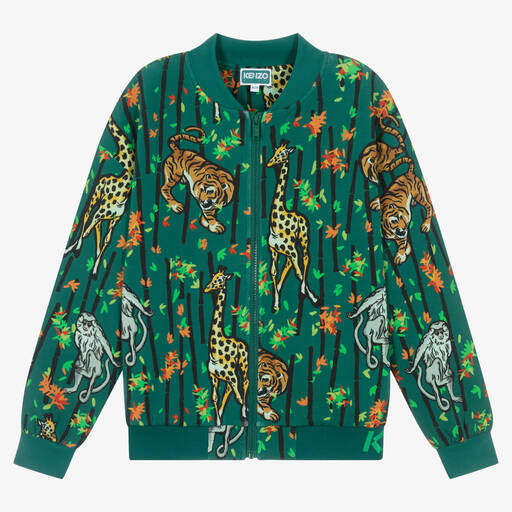 KENZO KIDS-Teen Boys Green Bamboo Print Zip-Up Top | Childrensalon Outlet