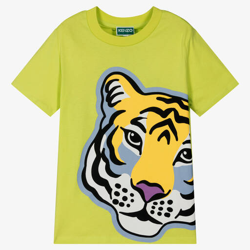 KENZO KIDS-تيشيرت تينز ولادي قطن لون أخضر ليموني | Childrensalon Outlet