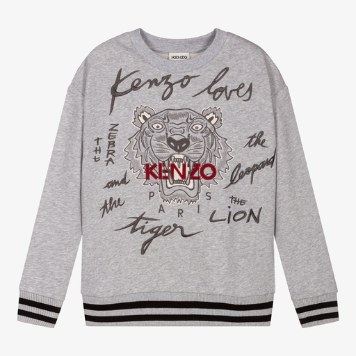 KENZO KIDS-Teen Boys Grey Logo Sweatshirt | Childrensalon Outlet
