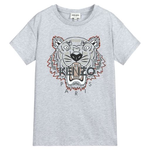 KENZO KIDS-Graues Teen T-Shirt mit Tiger (J) | Childrensalon Outlet