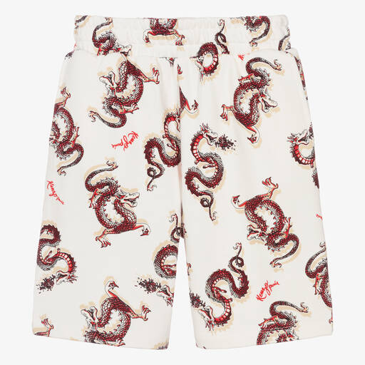 KENZO KIDS-Кремовые хлопковые шорты с драконами для мальчиков-подростков | Childrensalon Outlet