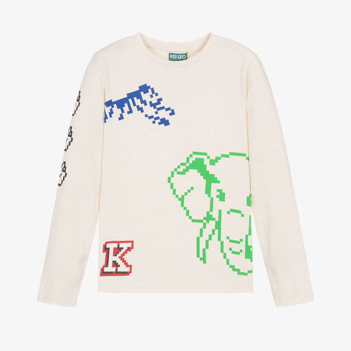 KENZO KIDS-توب بطبعة مالتي أيكونيكس قطن لون عاجي | Childrensalon Outlet