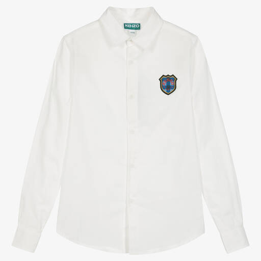 KENZO KIDS-Teen Boys Ivory Oxford Cotton Shirt | Childrensalon Outlet