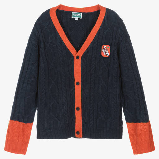 KENZO KIDS-Teen Boys Navy Blue Cable Knit Cardigan | Childrensalon Outlet