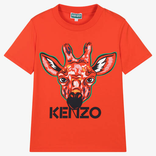KENZO KIDS-Teen Boys Orange Giraffe T-Shirt | Childrensalon Outlet