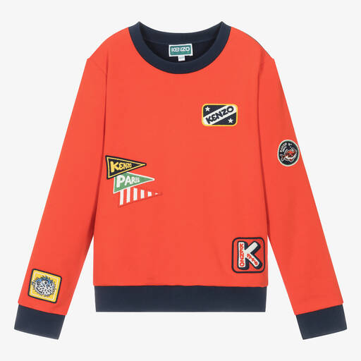KENZO KIDS-سويتشيرت قطن جيرسي لون كحلي وأحمر للمراهقين | Childrensalon Outlet