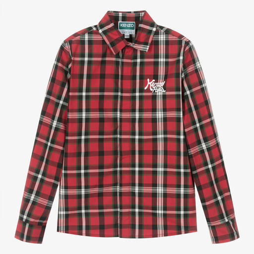 KENZO KIDS-Teen Boys Red Tartan Cotton Shirt | Childrensalon Outlet