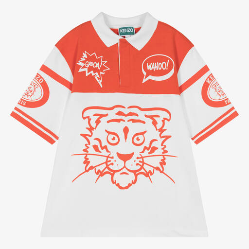 KENZO KIDS-Teen Boys Red & White Cotton Rugby Shirt | Childrensalon Outlet