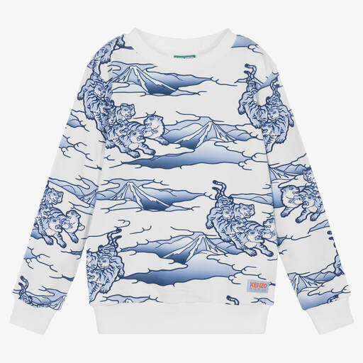 KENZO KIDS-Sweat blanc et bleu en coton ado | Childrensalon Outlet