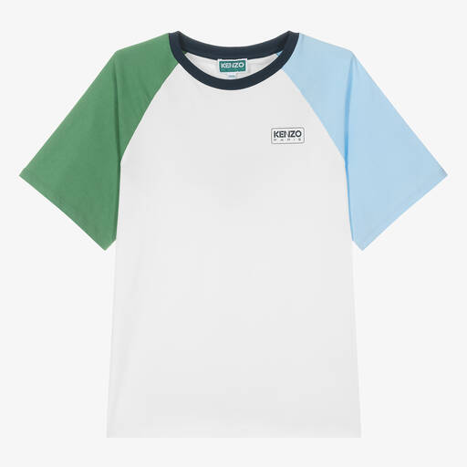KENZO KIDS-تيشيرت قطن لون أبيض بألوان بلوك للمراهقين | Childrensalon Outlet