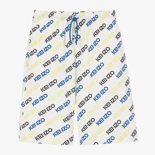 KENZO KIDS-Teen Boys White Cotton Logo Shorts | Childrensalon Outlet