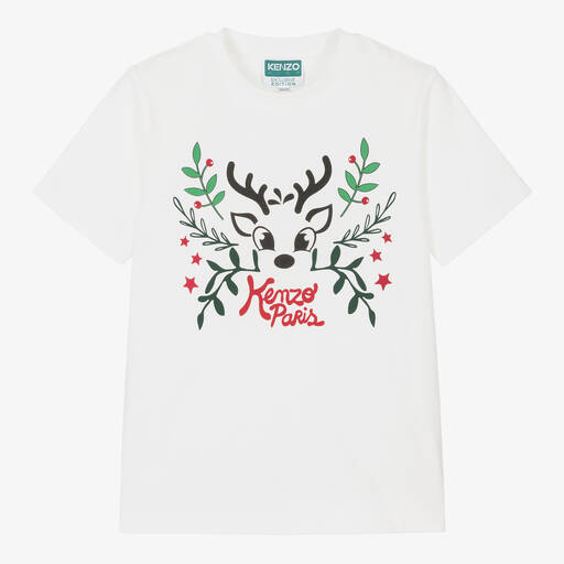 KENZO KIDS-Weißes Rentier-Baumwoll-T-Shirt | Childrensalon Outlet