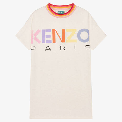 KENZO KIDS-Teen Girls Beige Cotton Logo Dress | Childrensalon Outlet