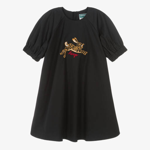 KENZO KIDS-Teen Girls Black Cotton Poplin Dress | Childrensalon Outlet