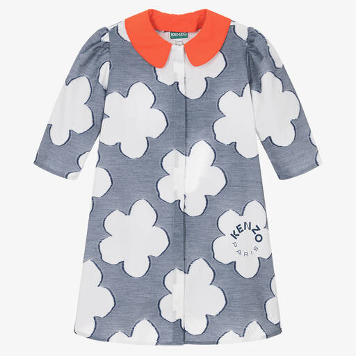 KENZO KIDS-Robe bleue en coton à fleurs Boke | Childrensalon Outlet