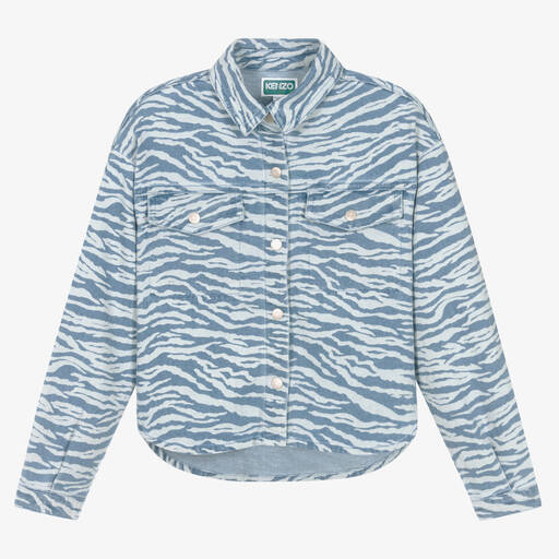 KENZO KIDS-Teen Girls Blue Denim Tiger Stripe Jacket | Childrensalon Outlet