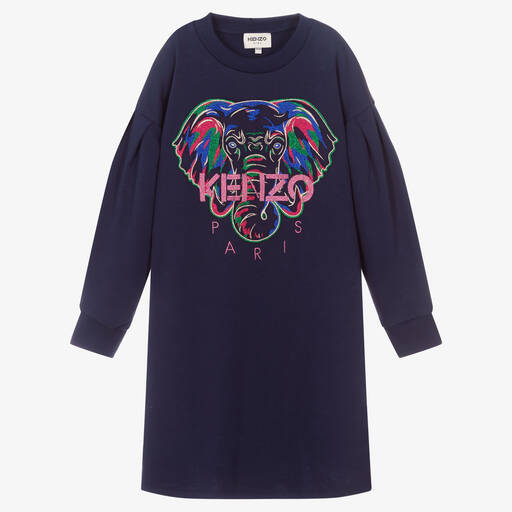 KENZO KIDS-Синее платье со слоном для девочек-подростков | Childrensalon Outlet