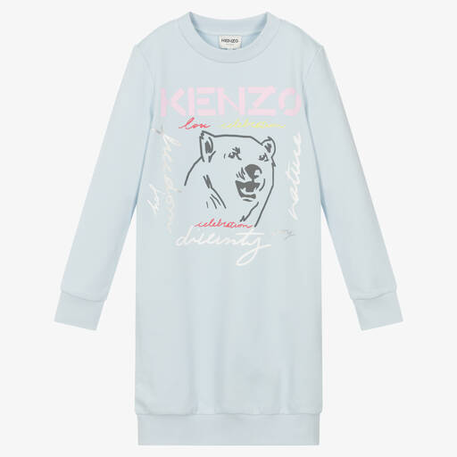 KENZO KIDS-فستان تينز قطن لون أزرق باهت | Childrensalon Outlet